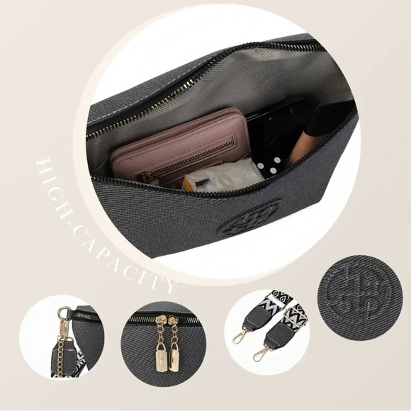 Gray Crossbody Bag with Gold Accents - Picture 5 of 8